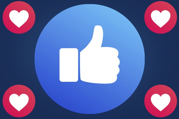 Facebook thumbs up and hearts to illustrate the follower milestone